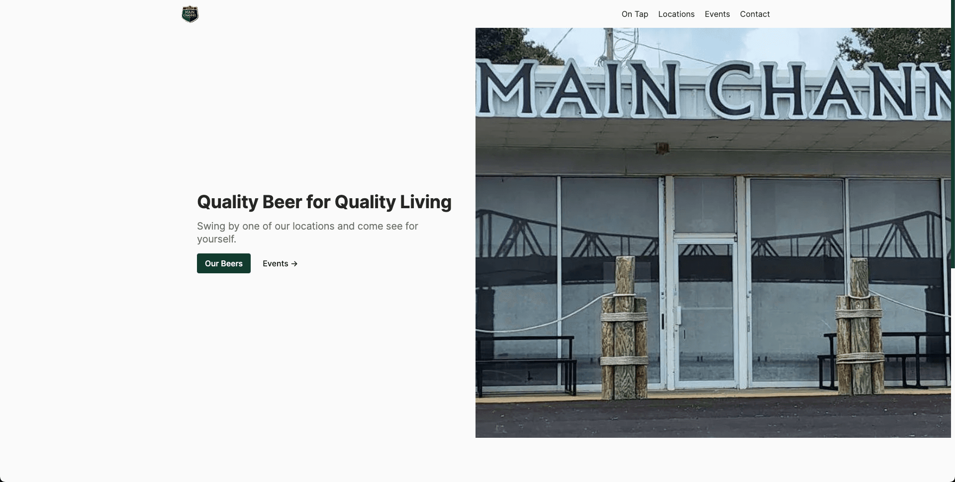 homepage for main channel brewing company